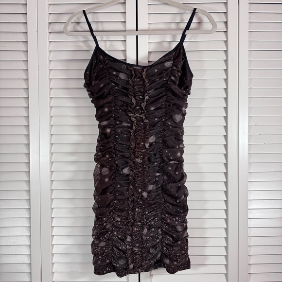 Urban Outfitters Tegan Mesh Bodycon Brown Slip Mini Dress Stretchy Size Large - Picture 2 of 9